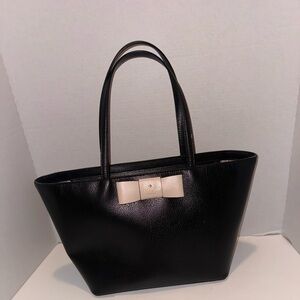 Kate Spade New York Black Leather Tote Bag With Light Pink Bow